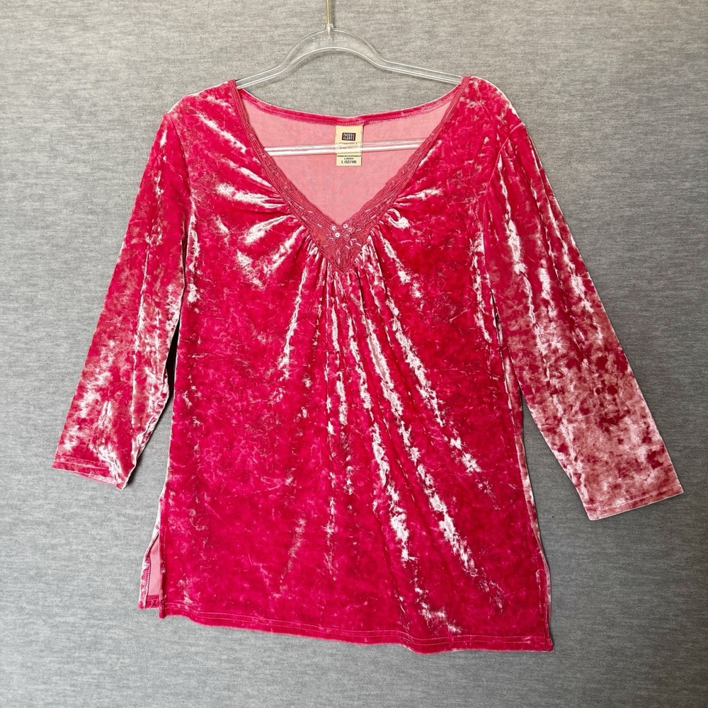Y2K Velvet‎ Top Womens Size Large Shirt Pink Fairy 90s Whimsigoth Fairycore